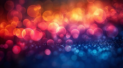 Poster - Colorful abstract bokeh lights in red, orange, and blue, festive background. Celebration and holiday concept