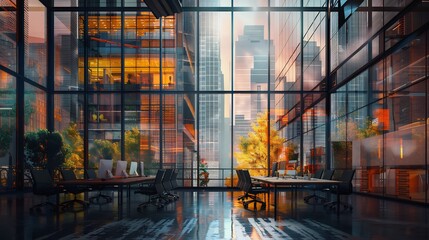 Wall Mural - Modern Office with City Skyline View