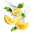 © Yeti Studio - Fresh delicious lemons splashing with leaves, cut out