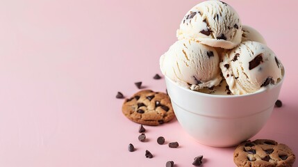 Wall Mural - Vanilla ice cream with chocolate cookies on pink background