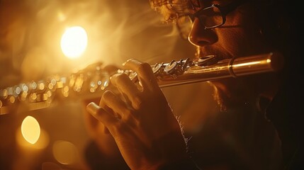 Wall Mural - Flute Player in Warm Light