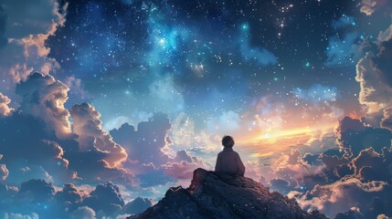 Wall Mural - Person Contemplating the Night Sky