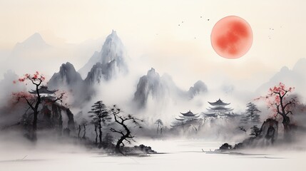 Wall Mural - landscape with mountains