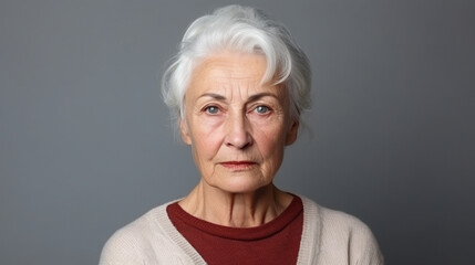 portrait of old lady looking at camera, senior woman with white hair, serious or tired sad face,photography.