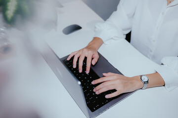 Canvas Print - Business professional typing on a laptop