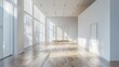 © muhammad - Minimalist White Gallery Interior with Wooden Floor and Sunlight