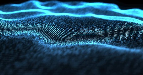 Wall Mural - futurist movement abstract blue lines and dots slowly floating like a fluid on black background, tec