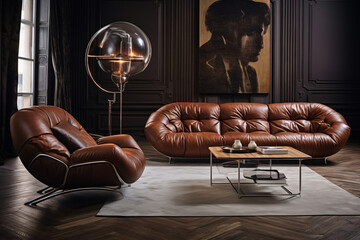 Wall Mural - a living room with leather furniture