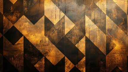 Wall Mural - An elegant abstract geometric pattern featuring rich hues of brown and opulent gold tones