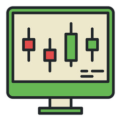 Poster - Candlestick Chart on PC Display vector Online Trading colored icon or logo element