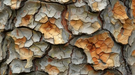 The detailed and intricate patterns and textures of a tree bark are showcased in this closeup image