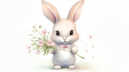 Poster - watercolor cute adorable baby bunny 