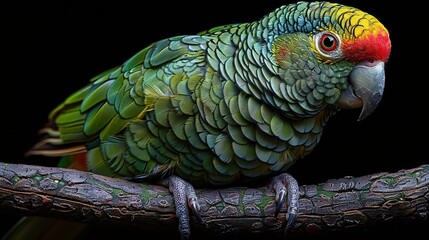 Canvas Print - Green Winged Macaw Perched on a Branch - A Vibrant Photo of a Parrot