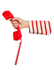 Poster - Png hand holding telephone sticker, transparent background