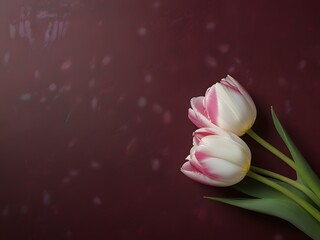 Sticker - Pink and white tulips in Burgundy background, perfect for greeting cards, floral decorations, and romantic-themed designs.