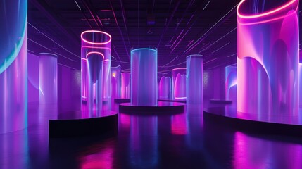 Wall Mural - Neon Light Installation in a Modern Art Gallery