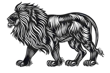 Wall Mural - Hand drawn lion silhouette in a minimal style. Black and white graphic illustration isolated on transparent background