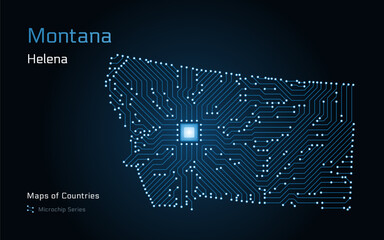 Wall Mural - Montana Map with a capital of Helena Shown in a Microchip Pattern. Silicon valley, E-government. United States vector maps. Microchip Series	
