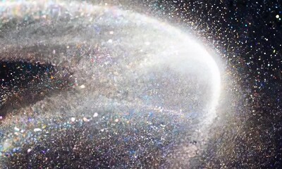 Wall Mural - happy new year 2025 numbers on dark background. a swirling vortex of light shine particles gradually