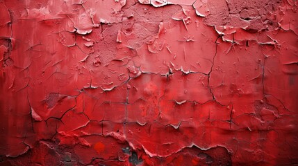 Wall Mural - An upclose look at the rough, cracked paint on the vibrant red wall, showcasing its unique texture