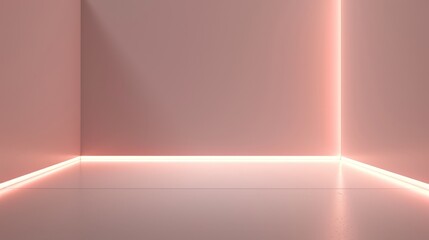 Wall Mural - modern and minimalist atmosphere in an empty pink room with glowing neon lights in the corners