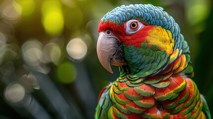 Canvas Print - Colorful Parrot with Vibrant Feathers, Close-up Portrait - Realistic Image