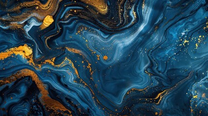 Wall Mural - swirling abstract composition of deep blue and shimmering gold reminiscent of marble textures fluid patterns evoke oceanic depths and cosmic nebulae creating a luxurious and mysterious atmosphere