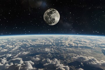 Wall Mural - ai generative view of the moon and earth from space