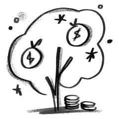 Canvas Print - Tree growing money png sticker, finance doodle, transparent background