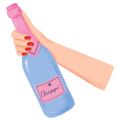 Poster - Popping champagne bottle png sticker, hand graphic, transparent background