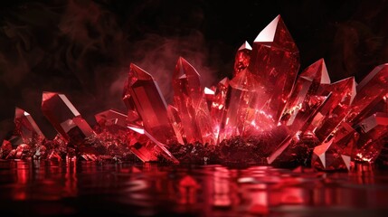 Wall Mural - Shiny red crystals on black background with light reflections