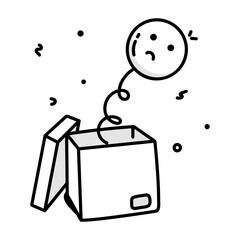 Poster - Prank box with sad emoji, doodle style icon 

