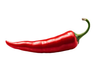 A closeup of a fresh, red chili pepper isolated on a white background, showcasing its vibrant color and spicy nature