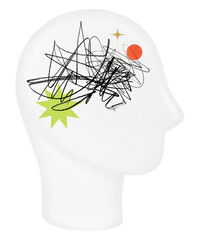 Sticker - Scribbled head png, mental health remix, transparent background