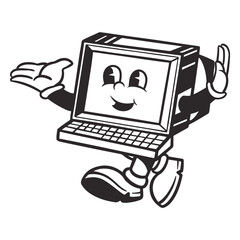 Sticker - Computer character png, retro illustration, transparent background