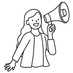 Wall Mural - PNG Young woman using loudspeaker for public announcement line drawing png sticker, transparent background