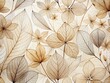 © Four888 - Delicate beige transparent leaves with intricate natural texture and veins provide a serene neutral-colored botanical background or wallpaper with abstract flower petal details.