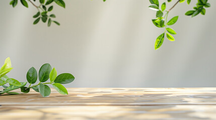 Wall Mural - leaves on a wooden background