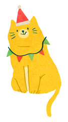 Wall Mural - Png yellow christmas cat doodle sticker, transparent background