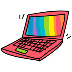 Sticker - Red laptop illustrated design element