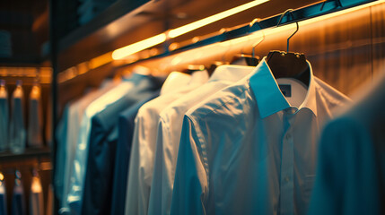 Wall Mural - Retail store display with plaid shirts hanging on a rack.
