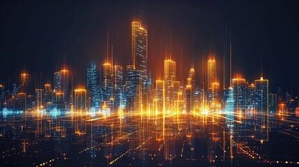 Wall Mural - Futuristic Cityscape with Glowing Lines Illustration