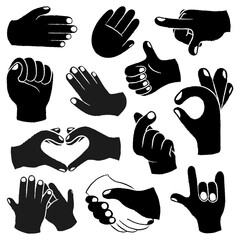 Poster - Hand gestures png stickers, black and white doodle set