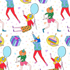 Poster - Partying cartoons pattern png background, drawing illustration, seamless design