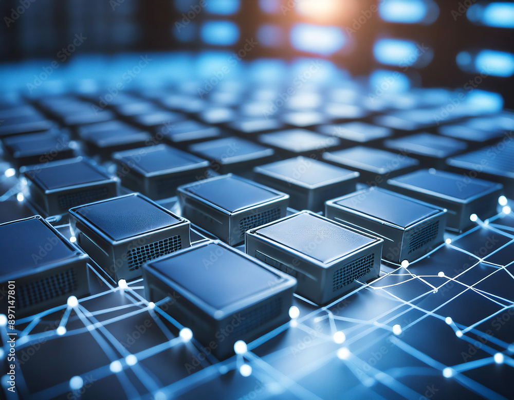 Complex network of interconnected database servers, symbolizing data ...