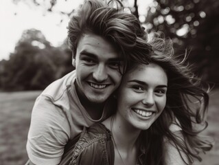 A classic portrait of a couple in monochrome, focusing on their relationship