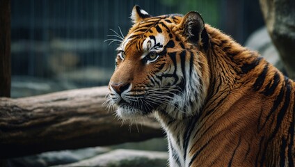 Poster - High-res tiger wallpaper 4K HD photograph of a tiger in a zoo environment - high contrast