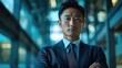 © WS Studio 1985 - Confident Businessman: A portrait of a serious and determined Asian businessman in a suit, arms crossed, confidently looking at the camera.