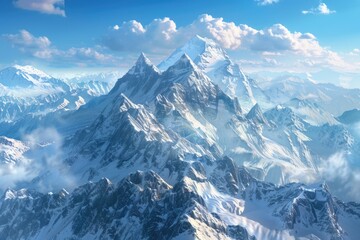 Wall Mural - Aerial view of snow-capped mountains in winter landscape