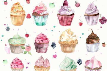 Sticker - A collection of cupcakes with various flavors and toppings